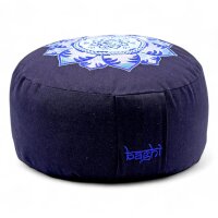 meditation cushion round om embroidery dark blue