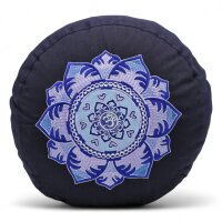meditation cushion round om embroidery dark blue