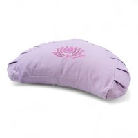 meditation cushion halfmoon lavender with lotus embroidery