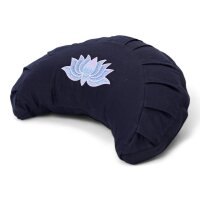 meditation cushion halfmoon dark blue with lotus embroidery