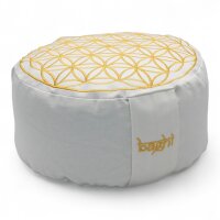 meditation cushion white with golden flower-of-life...