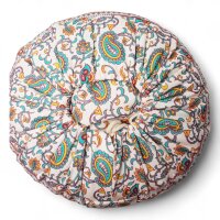 meditation cushion round printed orange-bordeaux-green