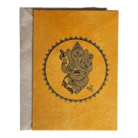 Grußkarte Ganesh orange mit Bodhiblatt Girlande