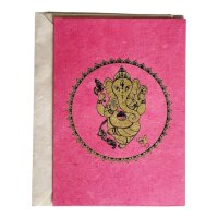 Grußkarte Ganesh pink mit Bodhiblatt Girlande